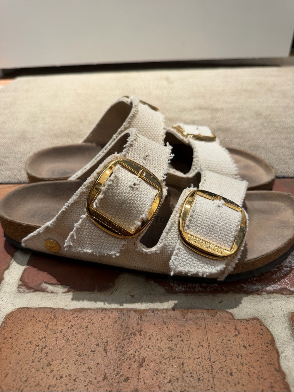 Birkenstock vegan canvas big buckle Arizona sandals